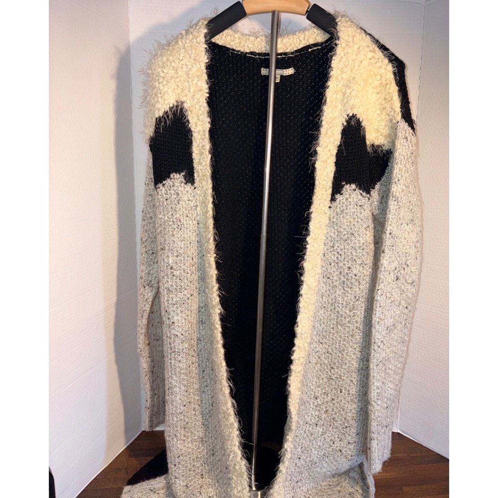 Gimmicks by BKE Colorblock Longline Cardigan Sweater Grey‎ Black Cream Womens M